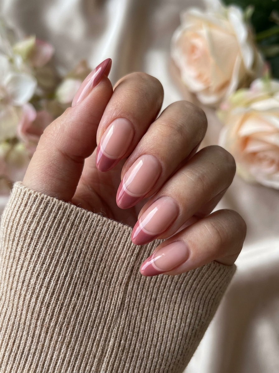 Rosa French Tips mit feiner Linie